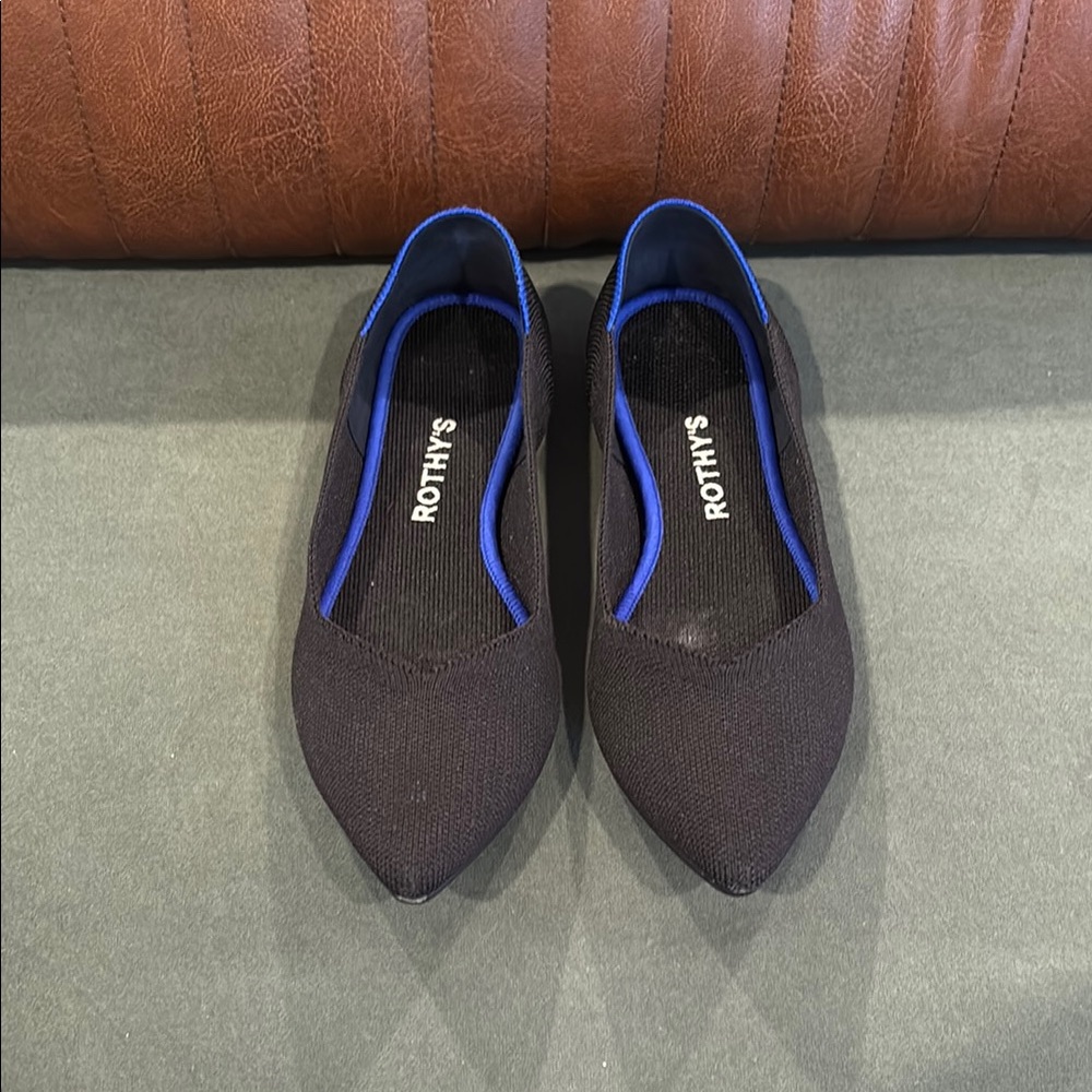 Rothy's Black Flats with Blue Trim